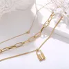 Pendant Necklaces Women Hip Hop Gold Padlock Heart Lock Pendants Multi-layer Thick Chain Statement Necklace Sweater Jewelry262w