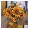 Decorative Flowers Wreaths Artificial Sunflower Bouquet Wedding Bride Holding Silk Flower Home Living Room Decoration Fake P Ograp Otkot