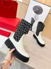 Boots Designer Womens Martin Boots New Wave Pattern Knitted Panel Round Toe Thick Sole Add Classic High Quality Mid length Boots