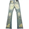 Męskie dżinsy Pfnw Spring Autumn Hole Patchs Design Denim High Street Retro Trendy Casual Outdoor Prosty Flare Pants 28a1041 230909