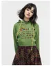 Deeptown Vintage Trashy Y2K Green Knit Sweater Hoodies Women Gyaru 90s Streetwear Letter Crop Jerseys 2000s estetiska tröjor