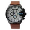 Märke män Big Case Mutiple Dials Datum Display Leather Strap Quartz Men's Wrist Watch 4280260H