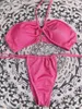 Conjunto de biquínis rosa brasileiro sexy com tiras de banho mulheres marca push up designer maiô 2023 fatos de banho de toalha de luxo tecido xl beachwear biquinis estoque pronto