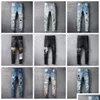 Mäns jeans designer herr jean man rippade mager cowboy pant rock väckelsebyxor raka smala elastiska denim fit moto biker byxor dhdqp