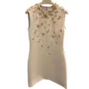 2023 Summer Apricot Solid Color Dress Sleeveless Round Neck Rhinestonekne-Lengen Casual Dresses S3S01M141