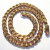 Amberta Stamp 925 Yellow Solid 24k Gold GF Link Chain Mens Curb Cuban Necklace 600 10mm Italy217r