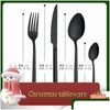 Dinnerware Sets 24Pcs Black Steel Forks Luxury Mirror Cutlery Knives Tableware Stainless Set Kitchen Spoons Drop Delivery Home Garden Dhz95