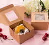 Fashion 3 Size Kraft Paper Cake Box With Window Gift Packaging For Wedding Home Party White Brown Kraft Paper Box wholesale