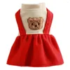 Dog Apparel Autumn Winter Dress Cute Bear Pattern Christmas Puppy Red Skirt Small Keep Warm Coat Holiday Clothes Chihuahua Yorkshire