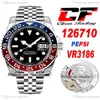 Clean CF GMT VR3186 Pepsi Automatik Herrenuhr Rot Blau Keramik Lünette Schwarzes Zifferblatt 904L JubileeSteel Armband Super Edition Same Ser223W