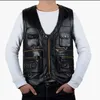 Men's Vests Men Side Biker Motorcycle Leather Vest Gun Pockets Autumn Windproof Vneck Hip Hop Waistcoat Male Punk Solid Sleeveless E200 230909