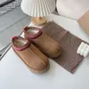 Botas Austrália Ultra Mini Plataforma Clássico Ultra Mini Mulheres Tornozelo Inverno Camurça Botas de Neve Pele de Carneiro Genuíno Couro Senhoras Moda Lã Quente Slip-on Sapatos Marrom