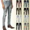 Jeans skinny déchirés en détresse pour hommes Mode Moto Moto Long Off Coton Pieds Slim High Street Denim Bleu clair Past236j