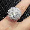 Fashion Luxury Ring Sparkling Jewelry 925 Sterling Silver Flower Full White Topaz CZ Zircon Diamond Women Engagement Band Rings Lo2598