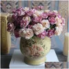 装飾的な花の花輪10pcs/lot人工シルク5フォーク秋の色オージーローズディーリースウェディングデコレーションホームデコレーションシマotl4o