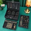 Oversized 3layes Black Flannel Jewelry Box Boite a Bijou Organizer Necklace Earring Ring Storage for Women Gifts 230814