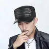 Ball Caps Leather Flat Cap Men Male Stylish Authentic Short Brim Thin Military Hat Hombre Casual Metal Holes Hockey Casquette