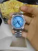 Com caixa original Men Watch Factory Platinum 41mm Day-Date Ice Blue Árabe Rare Dial Automático Moda Algarismos Romanos Relógio Dobrável 2813 Relógios Mecânicos 2023