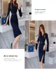 BASIS NIEUWE V-NECK Split Vintage Vestidos Simple Chic Work Wear Dress Dames Kantoor Bodycon Sheath Casual Pencil Jurken 2024