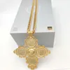 Big Coin Cross Pendant Ethiopian 24K GOLD FILLED RUBY CUBAN DOUBLE CURB CHAIN SOLID HEAVY NECKLACE Jewelry Africa habesha eritrea293e