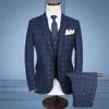 Herrenanzüge Blazer DHL Blau Kariertes Fischgrätenmuster Retro Gentleman-Stil Maßgeschneiderte Schneideranzug-Blazer für Männer 3 Stück2289