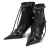 Knielange Cagole-Stiefel, Nietenschnallenverzierung, Schuhe mit seitlichem Reißverschluss, spitze, dünne High Heels, hohe Stiefel, Luxus-Designerschuhe, Fabrikschuhe für Damen, Größe 35–40