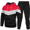 Весенне-осенний мужской спортивный комплект 2023, новый пуловер с капюшоном и брюки с цветными блоками, комплект из двух предметов