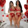 Red Bras sexiga kvinnor underkläder set brassiere broderi spets bh set 3 bit bh tongs strumpor sexig underkläder ultra tunn bra247r