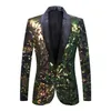 Costumes pour hommes Blazers Collier de velours Paillettes Veste de costume Slim Golden Green Blazer Vêtements formels Hôte Chanteur Bar DJ Discothèque 340u