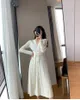 Basic Casual Dresses Sexy Autumn Single-Breasted Casual Pullover Sweater Vestidos Elegant Simple Office Dress Women's V-Neck A-Line Dresses 2024