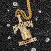 Hip Hop Rapper Mannen glanzende diamanten hanger goud zilveren ketting DEATHROW label hanger zirkoon sieraden nachtclub accessoire trui touw ketting Cubaanse chain24inch 1843