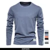 100% Cotton Long Sleeve T-shirt för män Solid Spring Casual Mens T-shirts Högkvalitativ manliga toppar Klassiska kläder Män t-shirts