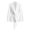 T056 Effen Kleur Koreaanse Tweedelige Set Vrouwen Blazer Hoge Taille Riem Lace-up Rechte Broek Past Vrouwelijke Mode WERK PARTY POTLOOD D260N