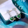 2023 Ins Dangle Earrings Sparkling Luxury Jewelry Heart Shape Emerlad CZ Diamond Gemstones Handmade Party Women Wedding Drop Earring For Lover Gift