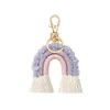 Porte-clés bohème arc-en-ciel en peluche avec pompon, fait à la main en fil de coton, porte-clés à breloques pour femmes, anneaux, cadeaux de noël