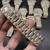 Full Diamond Iced Out Man Watches Yellow Gold Stal Stael Watch Watch Błyszczący dobry automatyczny ruch zegarek 41 mm pełne diamenty