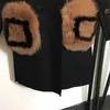 Women's Wool & Blends Designer New F Letter Fox Fur Pocket Plus Plush Warm Coat Black White NATR Imo7