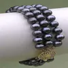 Bracelet en perles noires de Tahiti naturelles, 3 brins, 8-9mm, W2098