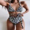 intero set bikini sportivo donna sexy costume da bagno diviso a vita alta paillettes solido yakuda stampa leopardo triangolo pizzo cravatta tinta swimwe290M