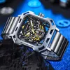 Wristwatches Relogio Masculino Men's Automatic Mechanical Watches Unique Luminous Display Skeleton Black Steel Case Watch Men Relojes