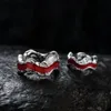 أقراط أصلية مجوهرات حقيقية نسخة كورية من الجمهور الصغير ثقب الحرة S925 Sterling Silver Red Monamel Clip