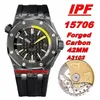 IP Factory Watches IPF 15706 Forged Carbon 42mm Cal.3120自動メンズウォッチセラミックベゼルブラックダイヤルラバーストラップgents腕時計