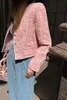Jaquetas femininas designer tweed rosa nova jaqueta de inverno mulheres moda correntes camélia casaco presente de aniversário 2qzr