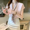 Blouses Femme Été Blusas Simple bureau dame en mousseline de soie Blouse femme chemise à lacets hauts décontracté coréen OL Style lâche Blouses femmes 2024