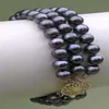 3 Strands Natural 8-9mm Tahitian Black Pearl Bracelet W309f