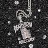 Hip Hop Rapper Men shiny diamond pendant gold silver necklace DEATHROW label pendant zircon jewelry night club accessory sweater rope chain cuban chain24inch 1843