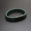 Strand 5pcs/działka prosta ręcznie tkana zielona skórzana bransoletka czarna wysokiej jakości metalowa klamra