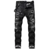 Calças masculinas Mens Jeans Jeans Hip Hop Calças Street Trend Zipper Chain Decoração Rasgado Estiramento Preto Moda Slim Fit Lavado M276j