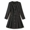 2023 Summer Black Contrast Color Dress Long Sleeve Round Neck Buttons Kne-Lengen Casual Dresses S3S08M0932320206