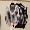 Vest Jacket stickad tröja Houndstooth V Neck Vintage Folding